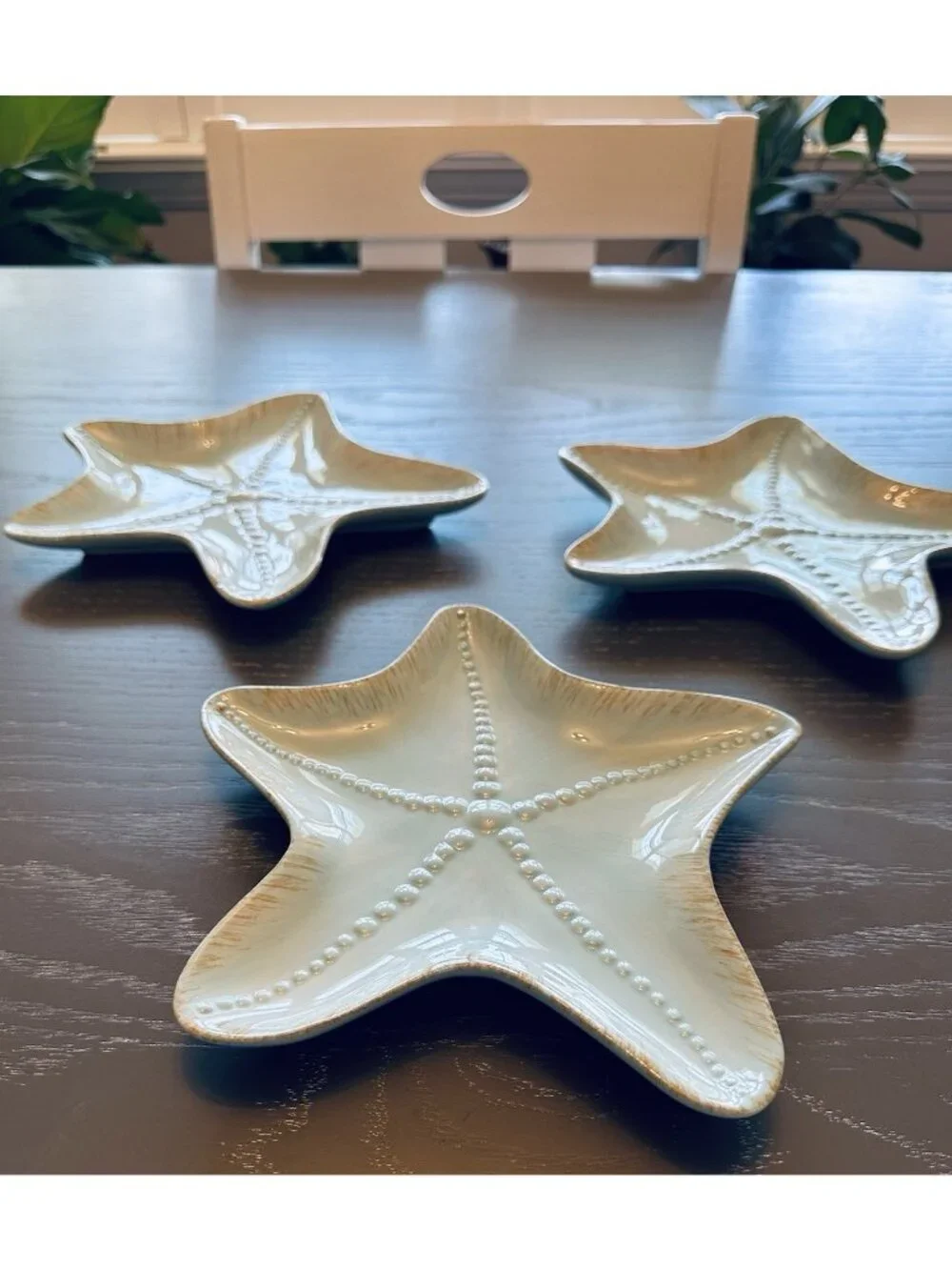 Blue Sky 2007 Starfish Set Of 3 Snack Plate Trinket Dish Beach Decor Aqua 8”